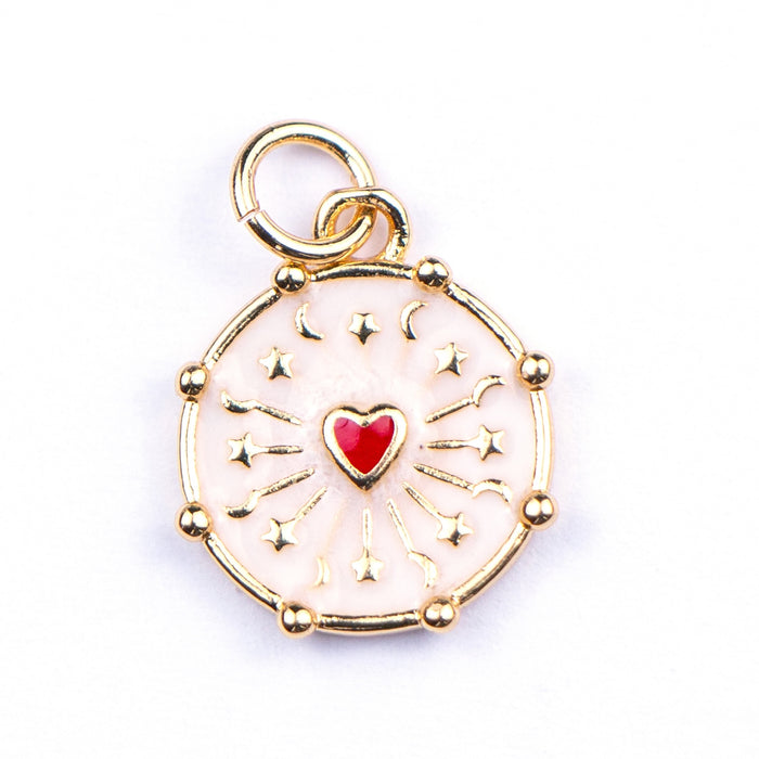13mm x 15mm White and Red Celestial Heart Charm - Enamel and Base Metal***