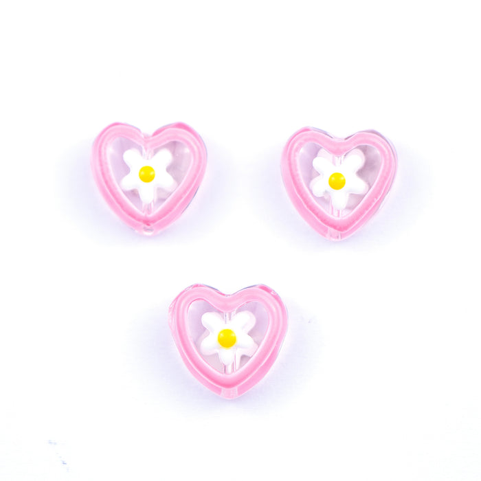12mm x 13mm Lampwork Heart Bead with Enamel Daisy***