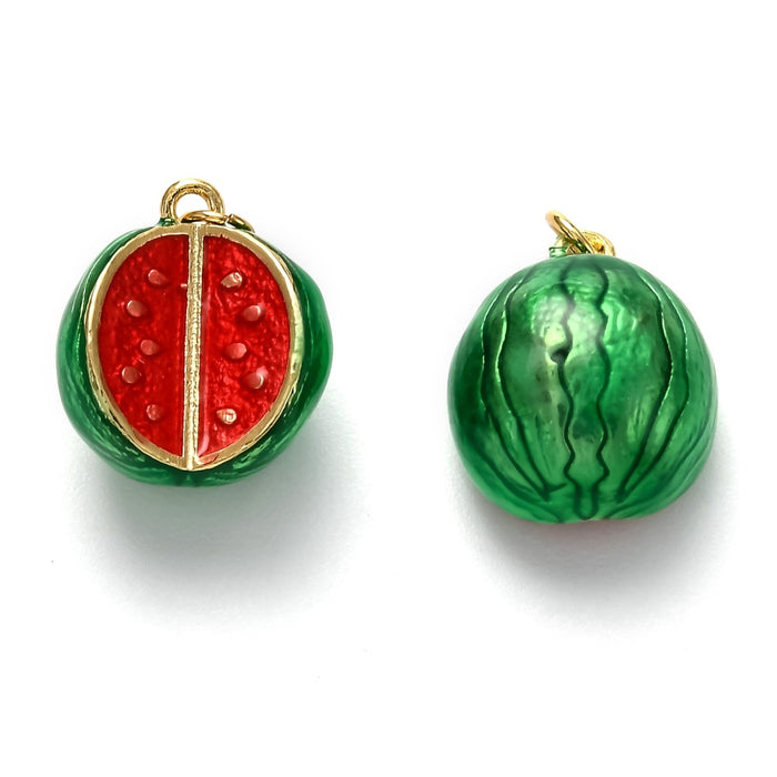 14mm x 16mm Red and Green Watermelon Charm - Enamel and Base Metal***