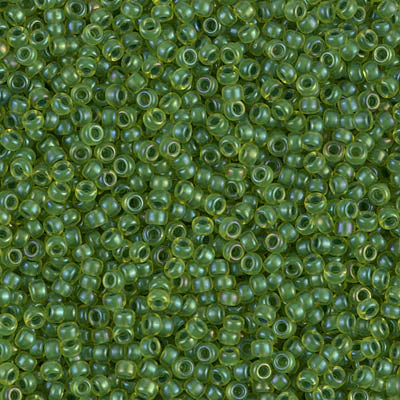 11/0 Miyuki SEED Bead - Semi-Frosted Pea Green Lined Chartreuse