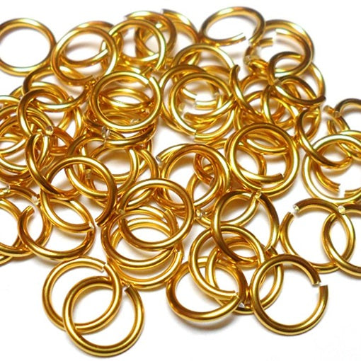 16swg (1.6mm) 1/4in. (6.6mm) ID 4.2AR Anodized  Aluminum Jump Rings - Gold