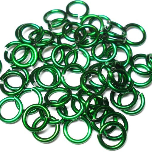 16swg (1.6mm) 1/4in. (6.6mm) ID 4.2AR Anodized  Aluminum Jump Rings - Green