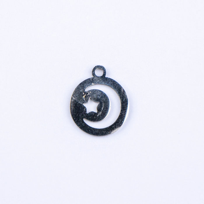 12mm x 14mm Moon and Star Charm - Stainless Steel