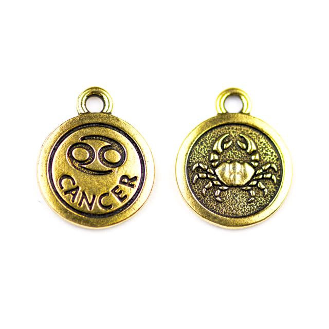 19mm CANCER Zodiac Sign - Antique Gold Plate