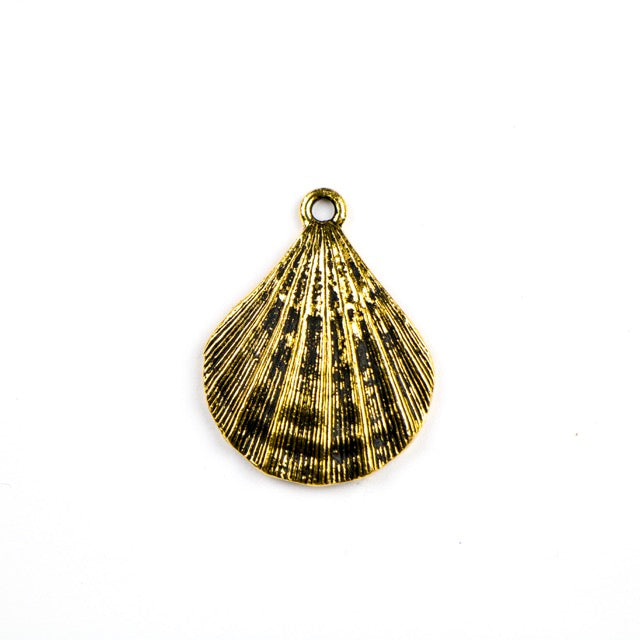 Scalloped Shell Pendant - Antique Gold Plate