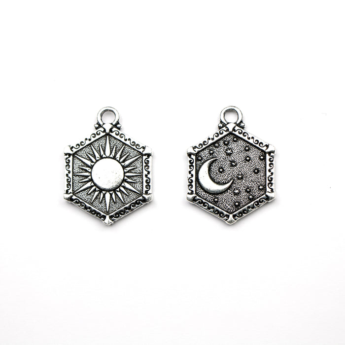 Sun and Moon Pendant - Antique Silver Plate
