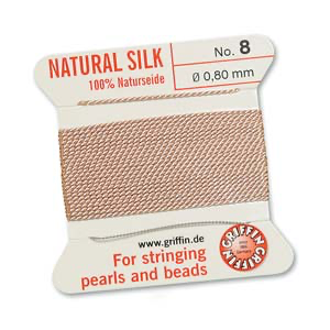 Size 8 (.80mm) -100% Natural Silk Bead Cord - Light Pink
