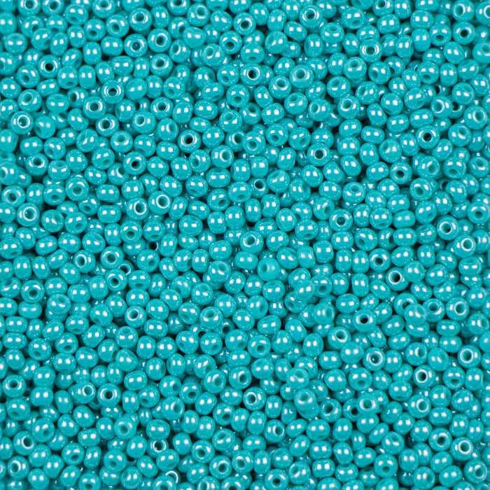 11/0 Preciosa Seed Beads - Opaque Green Turquoise Luster