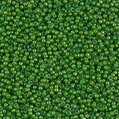 15/0 Miyuki SEED Bead - Lined Pea Green Luster