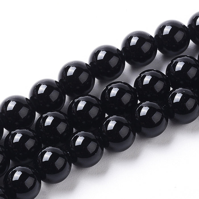 8mm Round Black Agate - 16" Strand