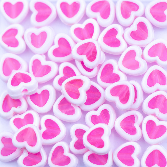 7.5mm x 8.5mm Acrylic Heart Beads - Pink and White***
