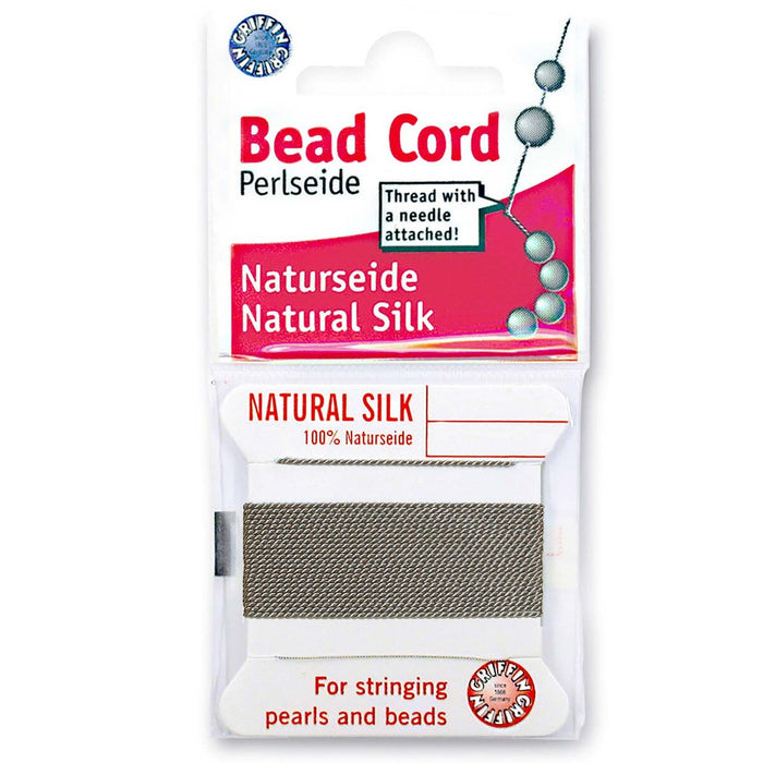 Size 16 (1.05mm) 100% Natural Silk Bead Cord - Grey
