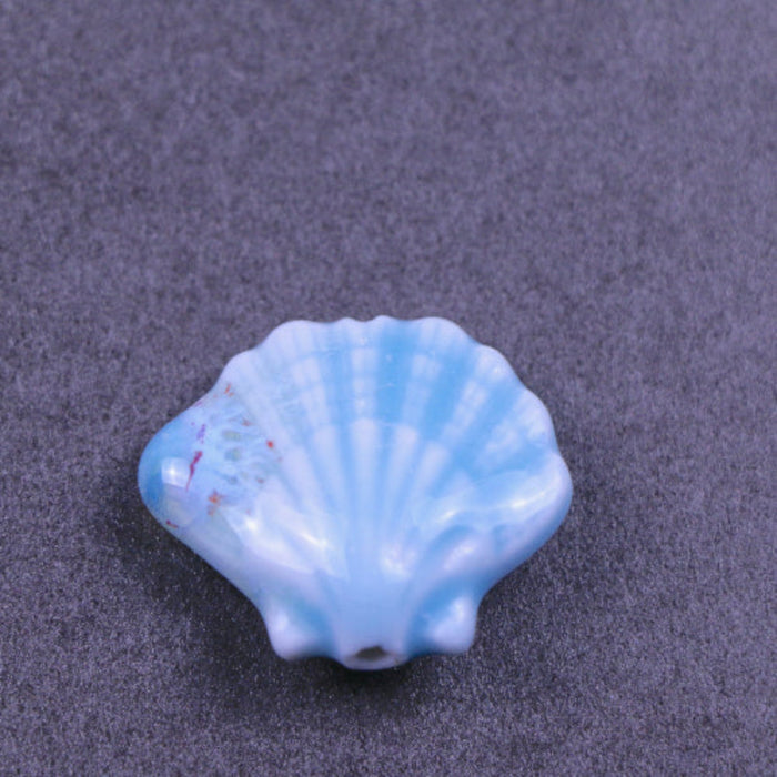 21mm Ceramic Shell Bead - Blue and Brown***