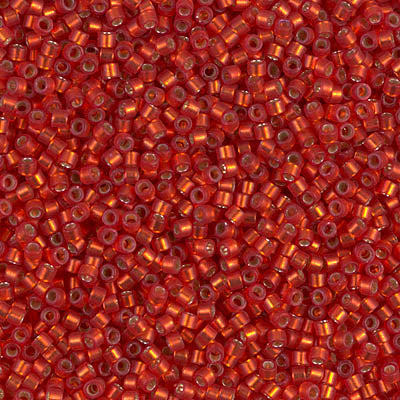 5 Grams of 11/0 Miyuki DELICA Beads - Dyed Semi-Frosted Silverlined Red Orange