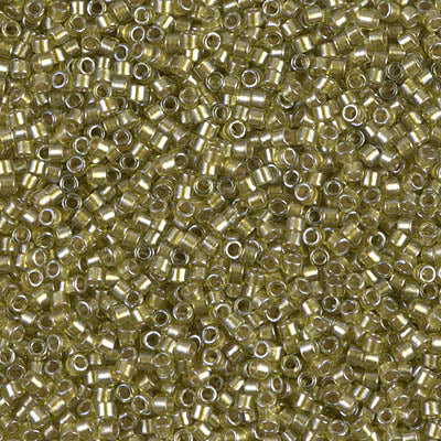 5 Grams of 11/0 Miyuki DELICA Beads - Sparkling Beige Lined Chartreuse