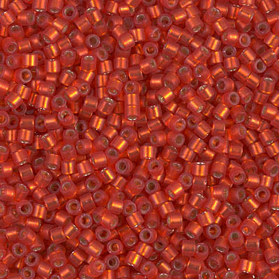 10/0 Miyuki DELICA Beads - Dyed Semi-Frosted Silverlined Red Orange