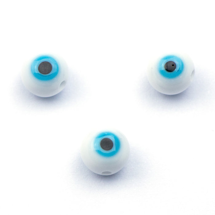 8mm Glass Evil Eye Round Bead - White