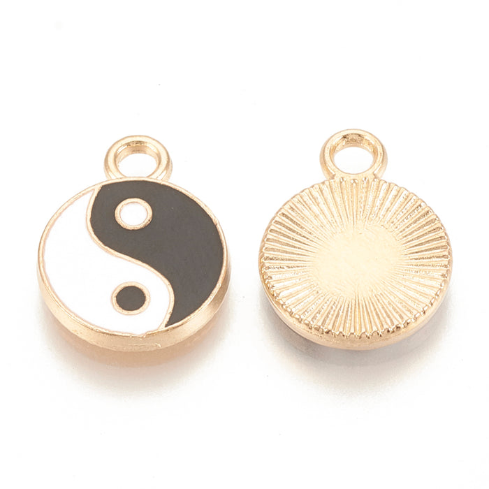 12mm x 16mm Gold Yin Yang Charm - Enamel and Base Metal