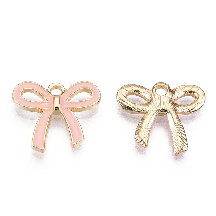 16mm x 18mm Pink Bow Charm - Enamel and Base Metal