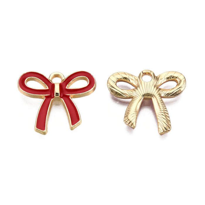 16mm x 18mm Red Bow Charm - Enamel and Base Metal