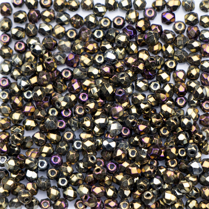 3mm FIRE POLISHED Bead - Jet Brown Iris
