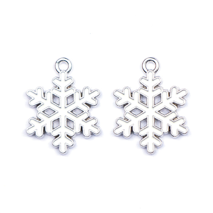 16mm x 20.5mm Silver Snowflake Charm - Enamel and Base Metal***