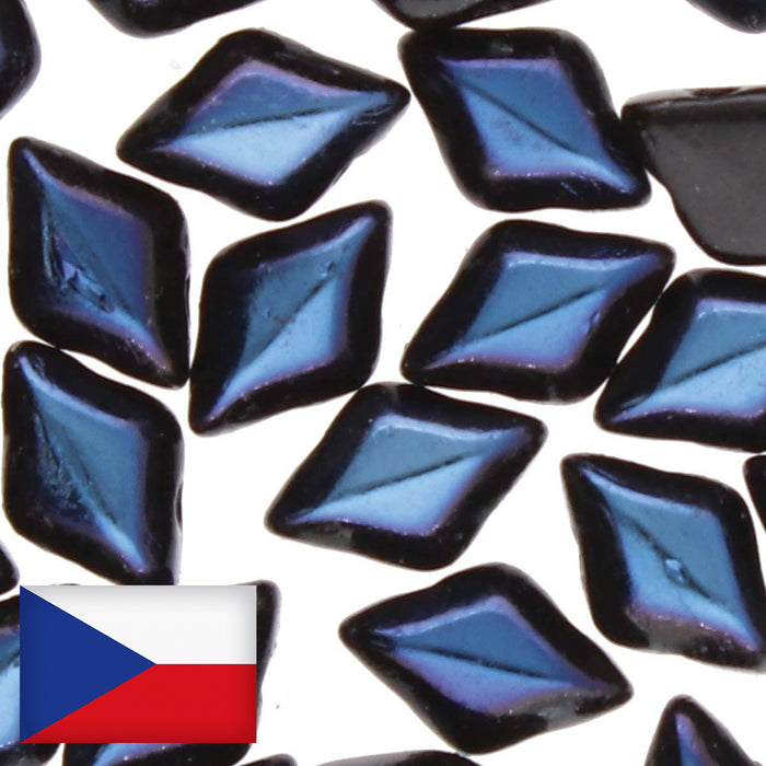 Two-Hole 8mm x 5mm GEMDUO Bead (Czech Shield) - Jet Full Azuro