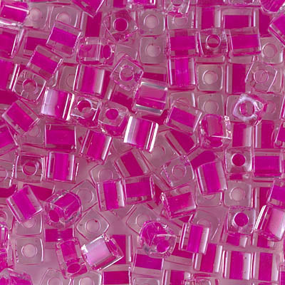 Miyuki 4.0mm CUBE Beads - Fuchsia Lined Crystal