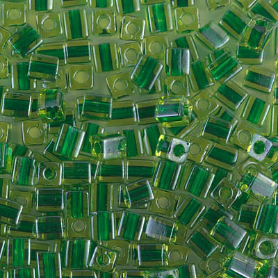 Miyuki 4.0mm CUBE Beads - Emerald Lined Chartreuse