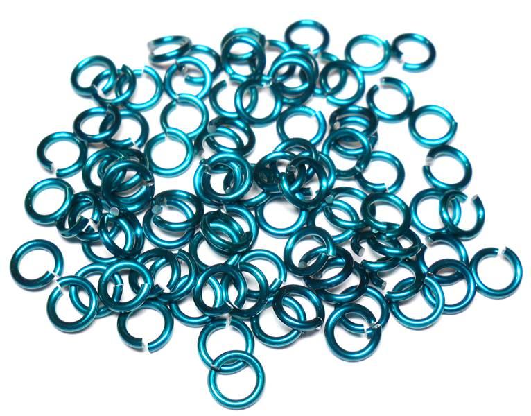 20 awg (0.8mm) 3/32in. (2.5mm) ID 3.1 AR Anodized Aluminum Jump Rings - Teal