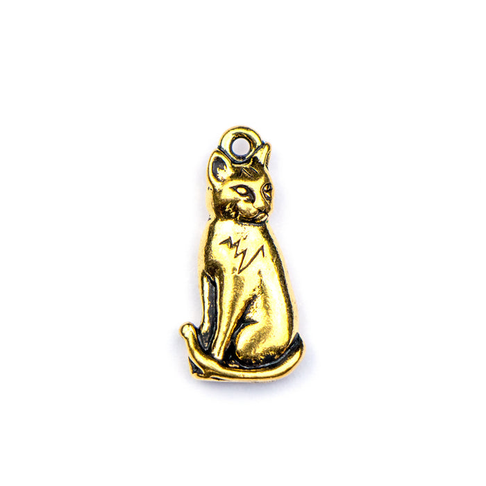 Sitting Cat Charm - Antique Gold Plate