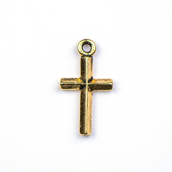 Classic Cross Charm - Antique Gold Plate