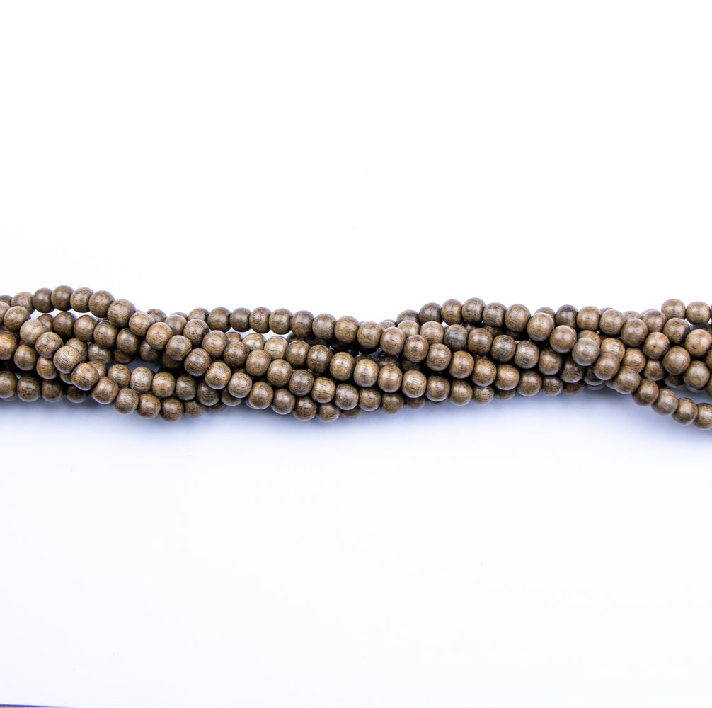 6mm Round GREY Wood Beads - 16 inch Strand
