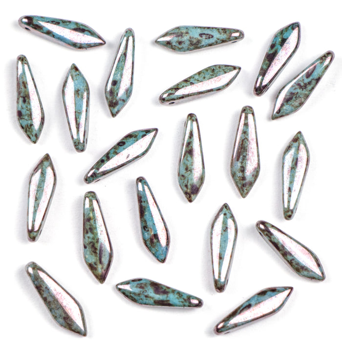5mm x 16mm DAGGER Bead - Chalk White Blue Luster