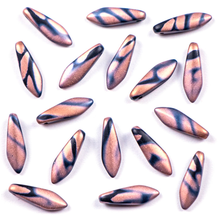 5mm x 16mm DAGGER Bead - Jet Capri Gold Stripes Matte