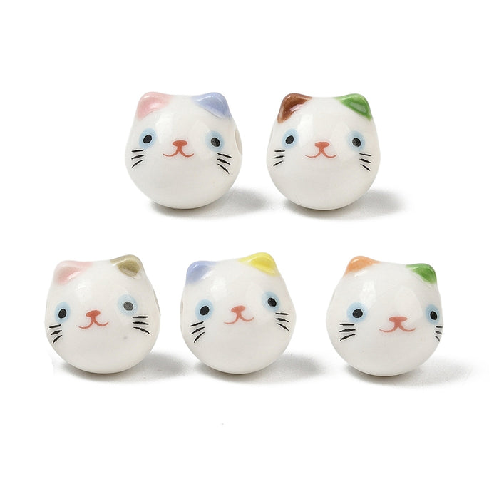15mm Ceramic Cat Beads - Multicoloured***