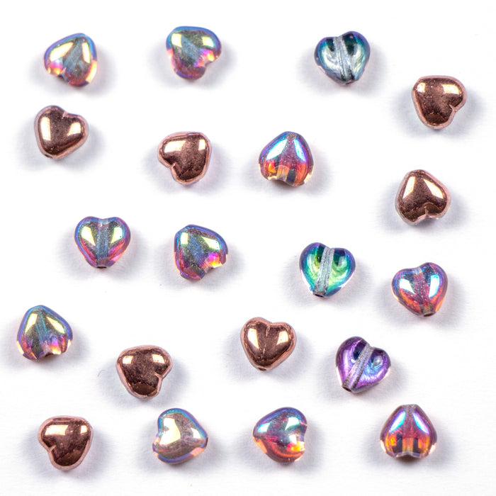 6mm Glass Heart -Crystal Copper Rainbow
