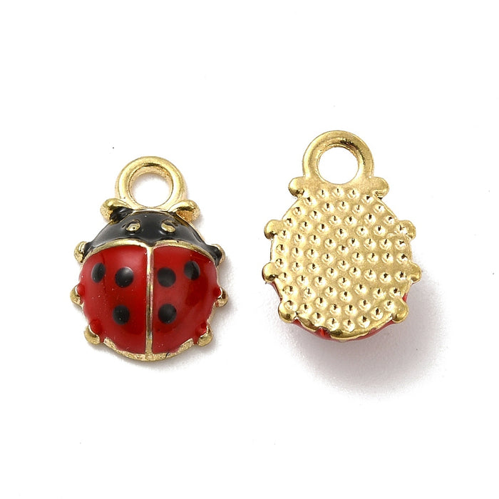 9mm x 12mm Red Ladybug Charm - Enamel and Base Metal