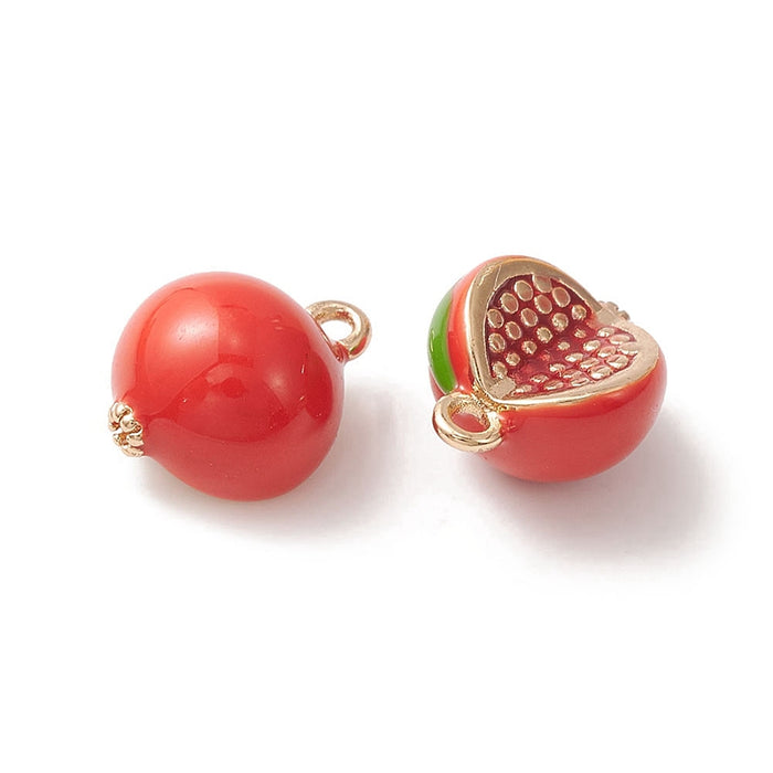 10mm x 11mm Red Pomegranate Charm - Enamel and Base Metal