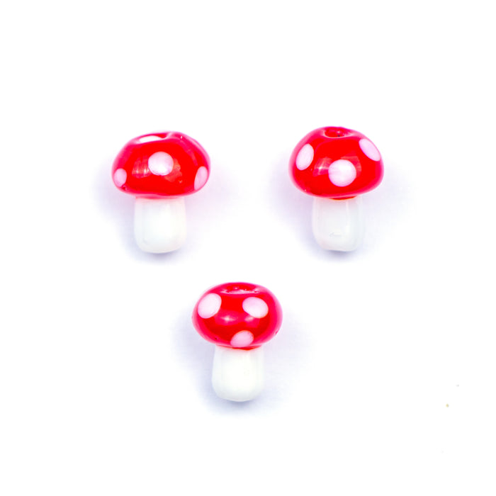 13mm x 10mm Glass Mushroom Bead - Red***