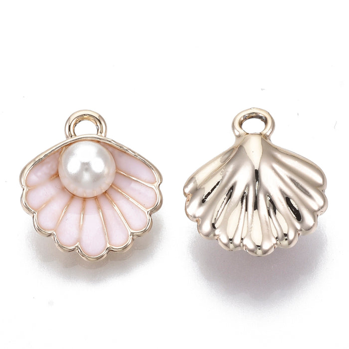 15mm x 16mm Pink Shell Charm - Enamel and Base Metal