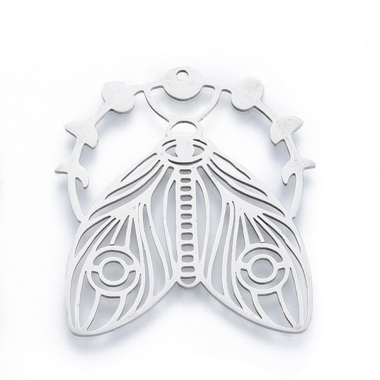34mm x 37mm Moth with Ring Pendant - Stainless Steel