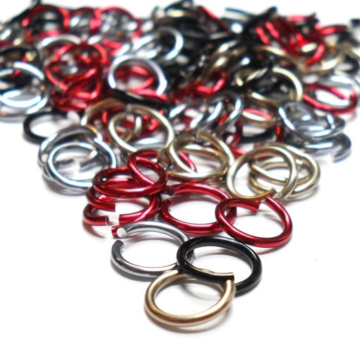 16swg (1.6mm) 1/4in. (6.6mm) ID 4.2AR Anodized  Aluminum Jump Rings - Art Deco Mix