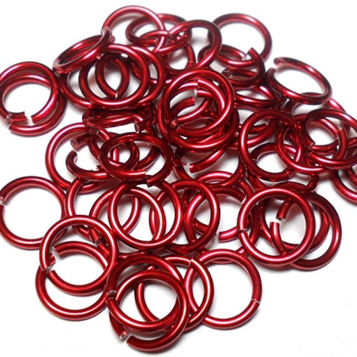 16swg (1.6mm) 1/4in. (6.6mm) ID 4.2AR Anodized  Aluminum Jump Rings - Red