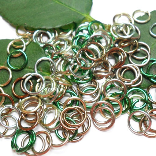 16swg (1.6mm) 3/8in. (10.1mm) ID 6.4AR Anodized  Aluminum Jump Rings - Forest Mix
