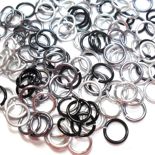 16swg (1.6mm) 3/8in. (10.1mm) ID 6.4AR Anodized  Aluminum Jump Rings - Midnight Mix