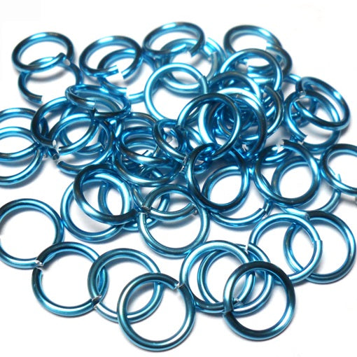 16swg (1.6mm) 3/8in. (10.1mm) ID 6.4AR Anodized  Aluminum Jump Rings - Sky Blue