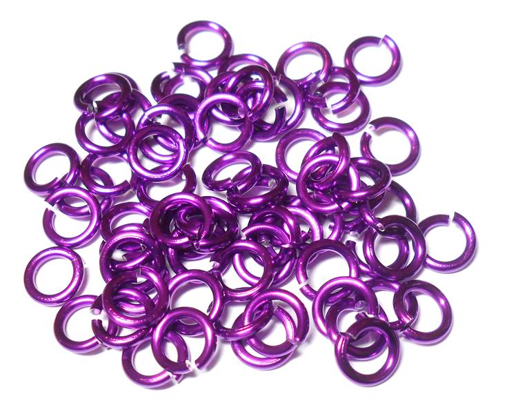 16swg (1.6mm) 3/8in. (10.1mm) ID 6.4AR Anodized Aluminum Jump Rings - Violet