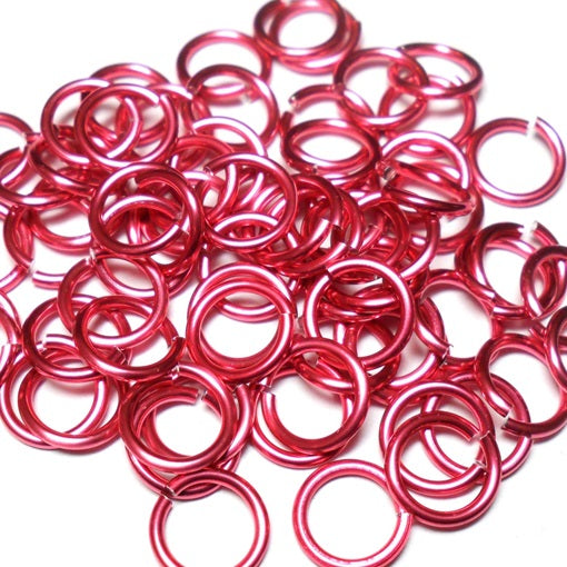 18swg (1.2mm) 1/4in. (6.7mm) ID 5.6AR Anodized  Aluminum Jump Rings - Hot Pink