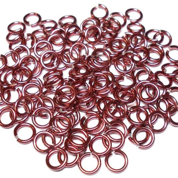18swg (1.2mm) 5/32in. (4.2mm) ID 3.5AR Anodized Aluminum Jump Rings - Cranberry